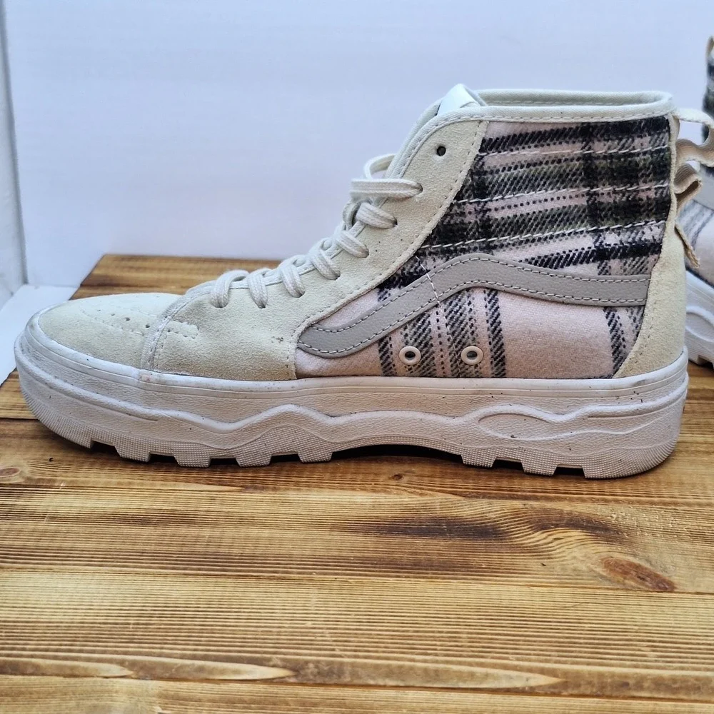 Women's Size 6.5 -‎ Rare Vans Sentry Sk8 Hi Plaid Turtle Dove Ultra Cush Shoes